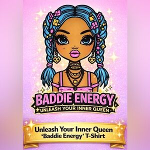 Baddie Energy Graphic Tee - Pink & Blue Cartoon Girl